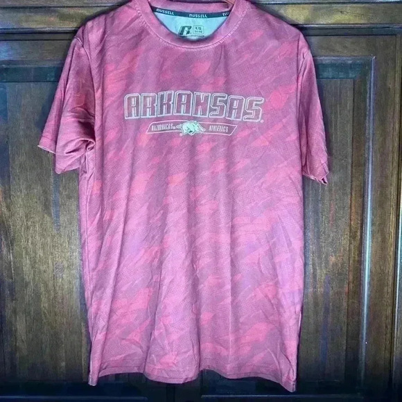 Arkansas Razorbacks Men's Russell T-Shirt / Size Large / Red & White - Picture 1 of 15
